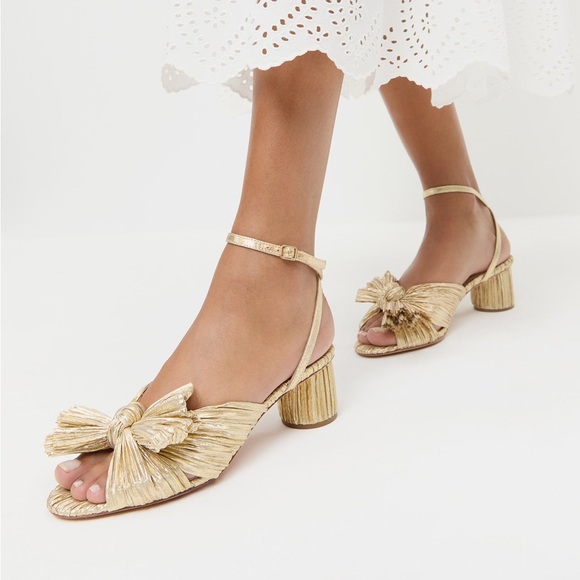 Loeffler Randall Dahlia Gold Pleated Bow Heel